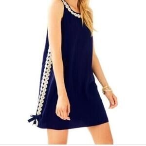 Lilly Pulitzer Navy Gold Sleeveless Crochet Lace Stella Shift‎ Mini Dress Size 4